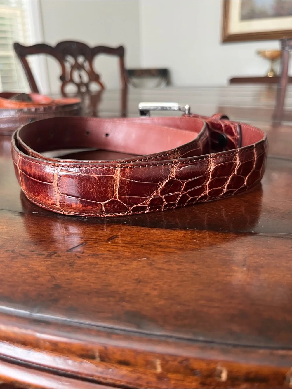 Torino elite American alligator belt-brown with silver buckle